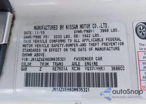 2016 Nissan 370Z Nismo Tech z USA, uszkodzony, nr VIN JN1AZ4EH6GM935321